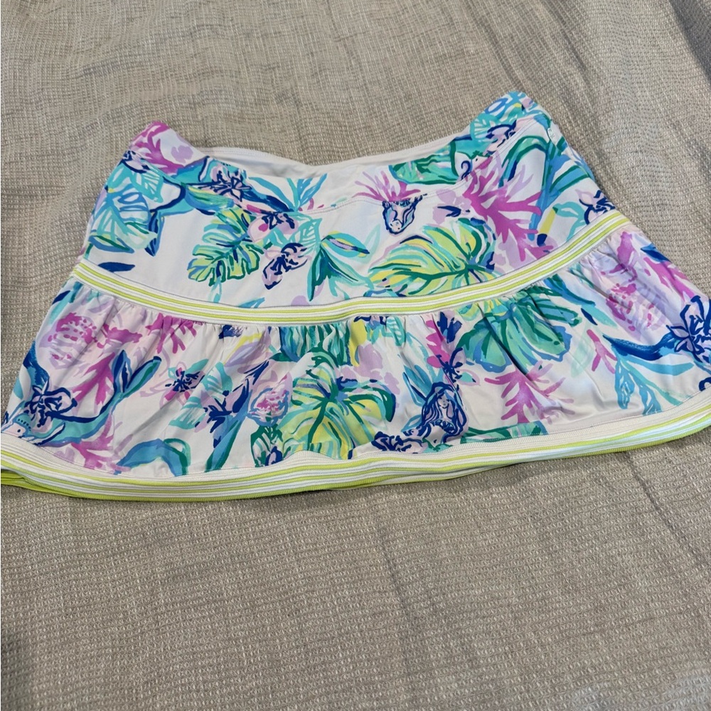Lilly Pulitzer White Mini Tennis Skort with Multicolor Tropical Print